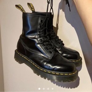 Dr. Martens Black Ankle Boots with Yellow Stitching